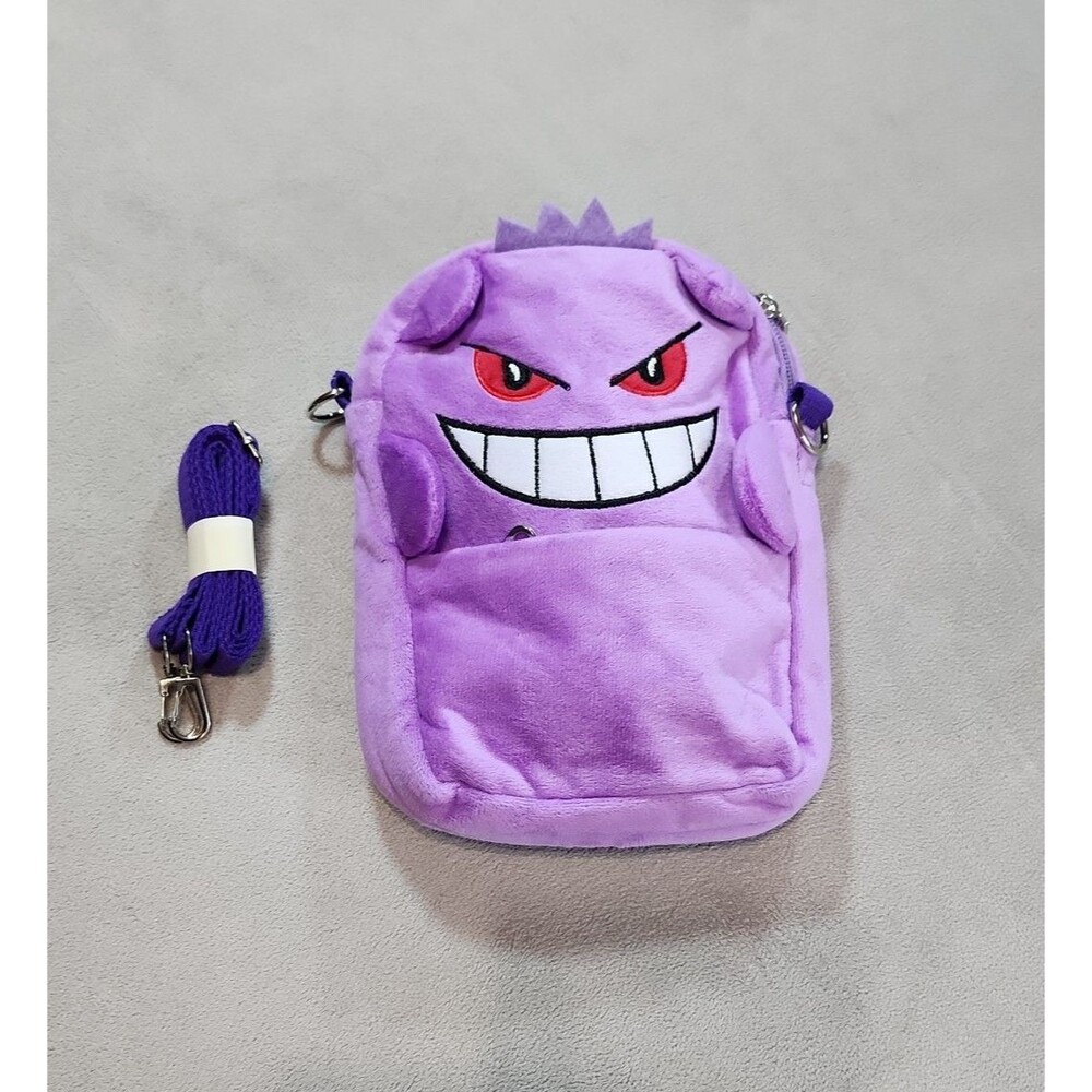 New Pokémon Gengar Plush Crossbody Bag with Clear Pocket Approx 9L x 7W
